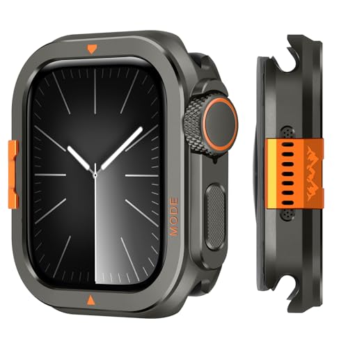 Suphart 2 in 1 Hülle Kompatibel mit Apple Watch Serie 9/8/7, [Verwandeln Sie 45 mm in einen Ultra-Look] Robuste Schutzhülle mit Rückrahmen für iWatch 45 mm, Graphit
