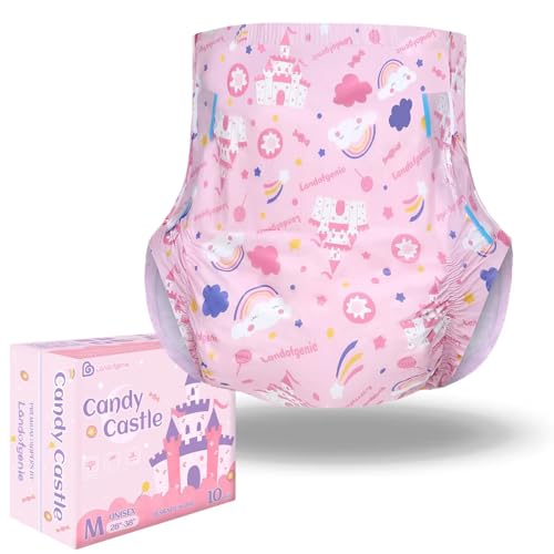 Landofgenie Erwachsene Windeln Rosa gedruckte Windel Unterwäsche Große Erwachsene Baby Nachtwindeln Mit Tabs 10-Stücke (Medium 28