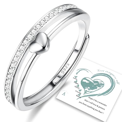 Adramata Ring Silber 925 Damen Verstellbar Herzring Stapeln Daumenring Eheringe Silber 925 Verlobungsring Promise Ring Engagement Ringe Frauen Rosegold Band Ring Gold Silber Ring für Damen Schmuck