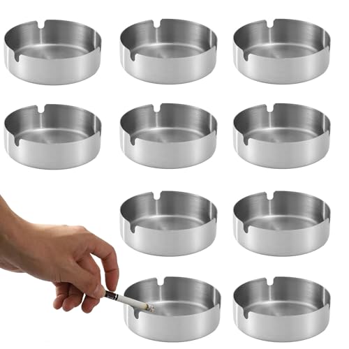 10 Stücke 8 cm Edelstahl Aschenbecher, moderne Tischplatte, für Partys und Grillabende, Silber