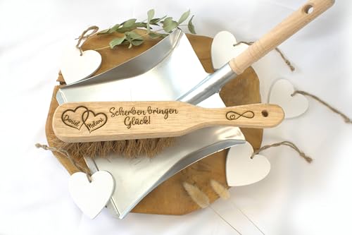 Generisch Personalisiertes Handfeger und Kehrschaufel Set – Individuelle Gravur mit Namen und Spruch – Geschenk zum Polterabend oder Einweihung