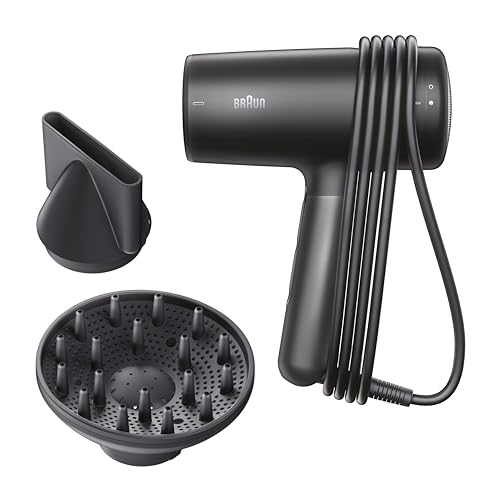 Braun Haartrockner HD4.2 – Leichter Hochleistungs-Föhn mit Diffusor und Stylingdüse für alle Haartypen, Super IONTEC Technologie, 2100W, 3 Temperaturen und 3 Geschwindigkeiten, Schwarz-Grau, BRHD425E