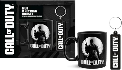 Corsair Toiletries Call of Duty Offizielle Tasse & Schlüsselanhänger Duo Set, Schwarz, Silikon Schlüsselanhänger und Keramikbecher, Gaming Merchandise Geschenkpaket
