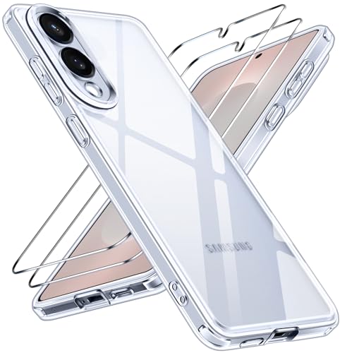 ivoler Nie Vergilbung Klar Hülle für Samsung Galaxy S25 Edge, 1 Handyhülle mit 2 Stück Panzer Schutz Glas, [Militärischer Schutz] Stoßfest Transparent Schutzhülle Dünn Durchsichtige Case