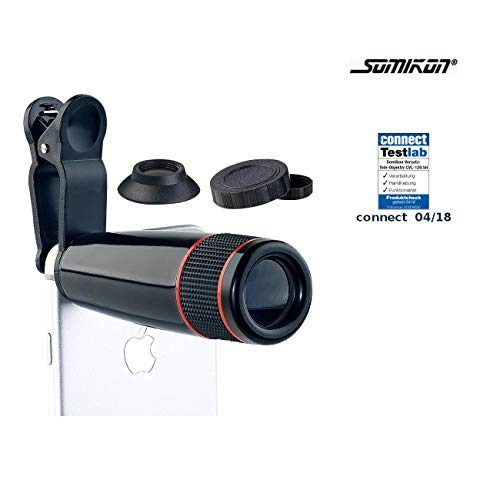 Somikon Handy Objektiv: Smartphone-Vorsatz-Tele-Objektiv mit 12-Fach optischer Vergrößerung (Teleobjektiv Handy, Smartphone Teleobjektiv, Mobiltelefon)