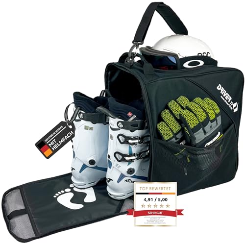 Driver13 Skistiefeltasche Bootbag mit Helmfach, Skischuh Tasche für Skischuhe und Snowboardboots, schwarz