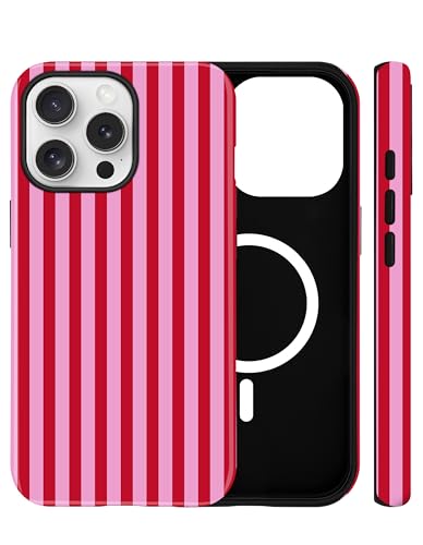 Jusy Magnetische Gestreifte Hülle für iPhone 13/14, Rot