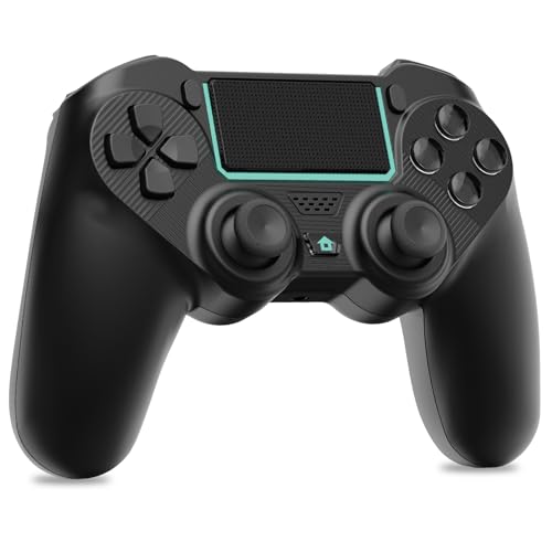 Shiptree Wireless Controller für PS4, Game Controller Kompatibel mit P4/Pro/Slim/PC mit Dual Vibration/6-Achsen/Touchpad/3.5mm Audio Jack/Touchpad, Gamepad mit RGB-Licht, 1000 mAh Akku - Schwarz