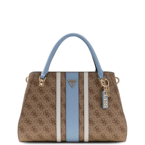 GUESS Handtasche Umhängetasche Noelle II Luxury Satchel Latte Logo/Light Blue hellbraun