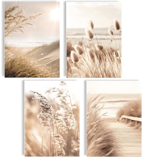 mojoliving Deko Maritim Bilder Set Poster Bilder Natur Strand Muschel Ostsee Deko Nordsee Meer Dune beige Meer Maritime Landschaft (Natur Boho)