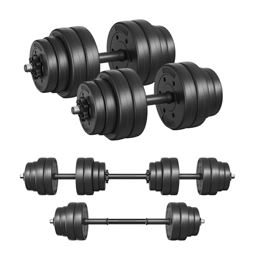 SONGMICS 2-in-1-Hanteln, Hantelset, Kurzhanteln, mit Verbindungsstahlrohr, 2 x 15 kg, Workout, Fitnesstraining, Gewichtheben für Zuhause, Fitnessstudio, tintenschwarz SYL30HBK