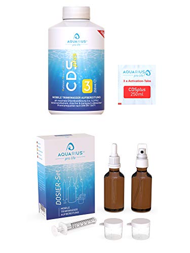 AQUARIUS pro life ® - CDSplus 250 ml + Dosier-Set Bundle I patentierte Chlordioxid Lösung I CDL Tropfen + Pipette & Messbecher I Das Original