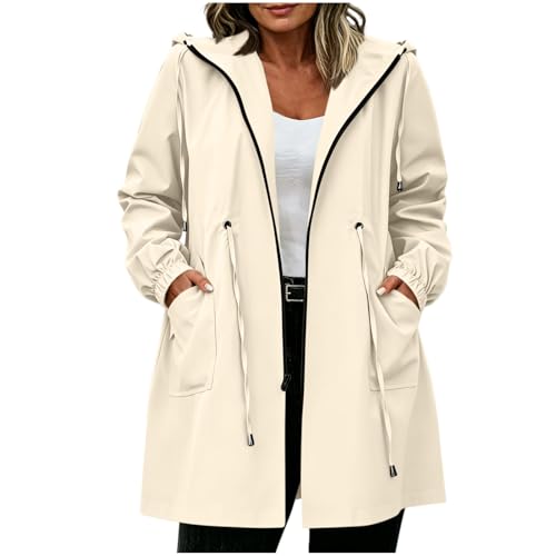 Regenmantel Damen Wasserdicht, Regenjacke Leichte Atmungsaktiv mit Taschen