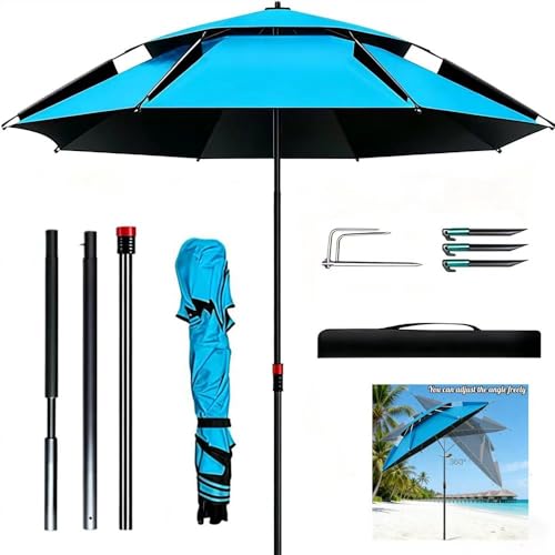 TUIBEIDAMAI Sonnenschirm Strand mit Bodenhülse Ø 160cm, Sonnenschirm Strand Faltbar mit Tragetasche, Sonnenschutz UPF 50+ mit Erdspieß, Reise Sonnenschirm, für Balkon, Garten, Terrasse, Strand