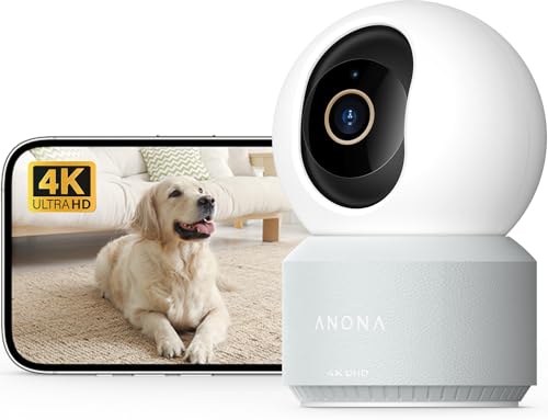Anona Pano 4K UHD Innenüberwachungskamera, 360° Auto-Tracking, Wi-Fi 6, Personen-/Haustier-/Babyweinen-Erkennung, Zwei-Wege-Audio, Datenschutzmodus, Alexa-kompatibel, 1er-Pack