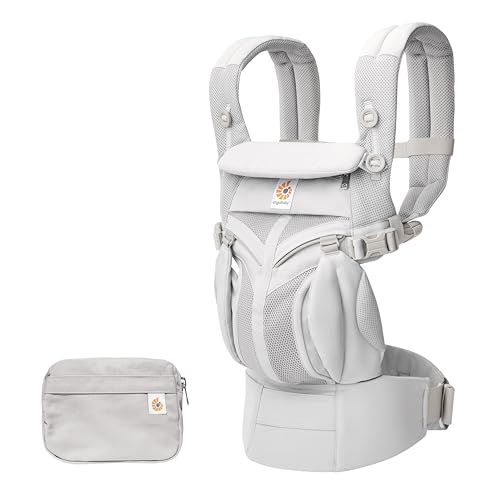 Ergobaby Babytrage für Neugeborene bis zum Kleinkind, 4-Positionen Omni 360 Cool Air Mesh Pearl Grey, Ergonomische Baby-Tragetasche Bauchtrage Rückentrage