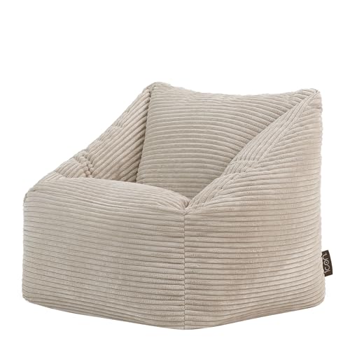 Icon Natalia Sitzsack Kinder, Beige, Flauschiger Cord Stoff, Sitzsack Cord mit Füllung, Bequemer Kinder Sessel, Kuschelsessel, Lese Sessel, Schlafzimmer, Kinderzimmer, Spielzimmer