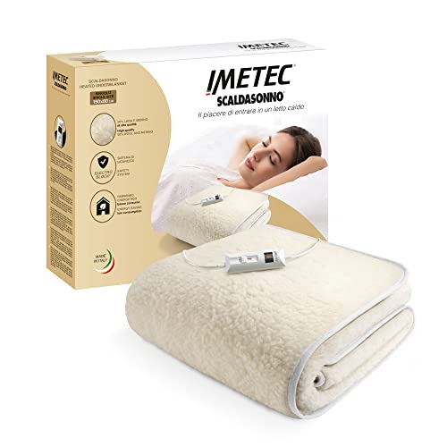 Imetec, Wärmeunterbett für Einzelbetten 150x80 cm, geringer Stromverbrauch, 50% Wolle und Merinowolle, 2 Temperaturen, Elektro Block-Sicherheitsvorrichtung, Made in Italy