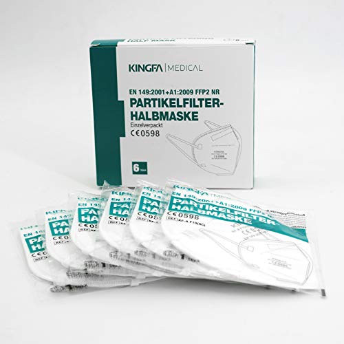 Kingfa FFP2 6er Box CE0598 Apothekenversion Einzelverpackt Atemschutzmaske mit Ohrschlaufen, Box à 6 Masken einzeln verpackt, KINGFA NR EN149:2001+A1:2009