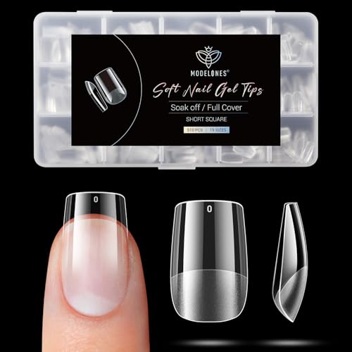 Modelones Nageltips 510 Stück- Full Cover Nail Tips Set,Gel Tips Set, Pre-Buff PMMA Harz Nagelspitzen, Künstliche Nägel Zum Aufkleben Nail Art DIY, Kurze Quadrat
