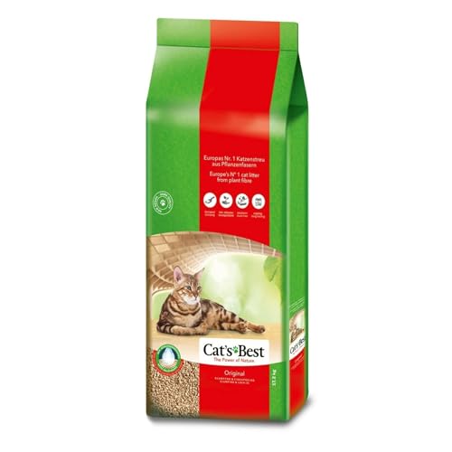 Cat's Best Original Katzenstreu, 100 % pflanzliche Katzen Klumpstreu mit maximaler Saugkraft – bekämpft Gerüche natürlich aktiv, 17,2 kg/40 l
