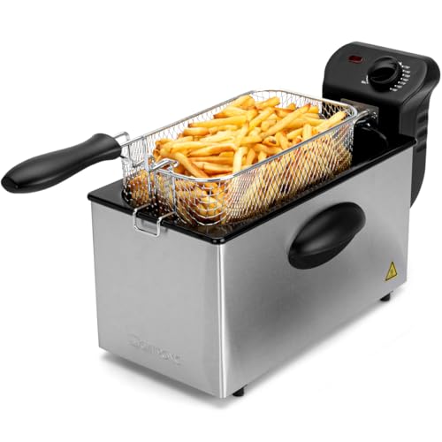 Clatronic Fritteuse mit 3L Kapazität | Friteuse mit Fett | Friteuse Öl mit Kaltzonentechnik & Abtropfvorrichtung | Fritteusen mit stufenlos regelbarerem Thermostat | 2000W | Gastro Friteuse FR 3586
