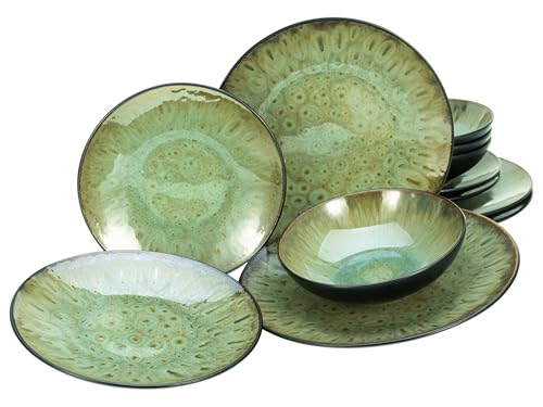 CreaTable, 23960, Serie Jawa, 12-teiliges Geschirrset, Teller Set aus Steinzeug, spülmaschinen- und mikrowellengeeignet, Qualitätsproduktion