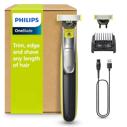 PHILIPS OneBlade 360 Face - elektrischer Rasierer & Trimmer, 2x 360 Klingen, verstellbarer 5-in-1-Trimmaufsatz, Nass- & Trockenrasur, Akku-USB, fürs Gesicht (QP2734/30)