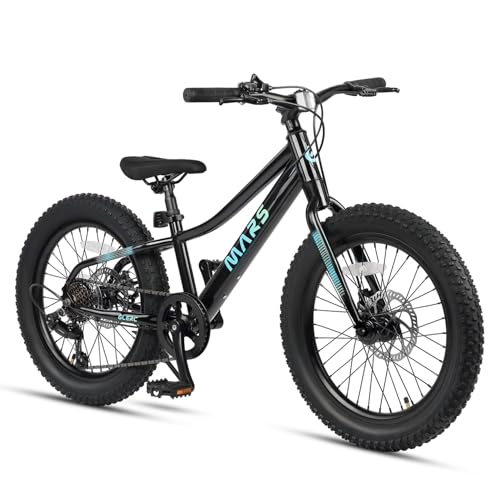 Glerc Mars 24 Zoll Kinderfahrräder Fat Tire Mountainbike für Jungen Mädchen Teens mit 6 Gang Shimano Antrieb Dual Disc Bremsen, Schwarz