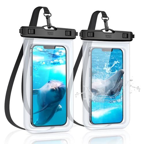 YOSH wasserdichte Handyhülle [2 Stück], 7,0 Zoll IPX8 Unterwasser Handyhülle, Wasserfeste Handytasche für iPhone 17 16 15 14 13 12 11 Pro Max XS Samsung S25 S24 S23 Ultra A55 Xiaomi- Kristallklar