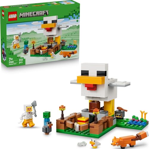LEGO Minecraft Hühnerfarm - Spielzeug zum Bauen mit Hühner Fan Minifigur, Baby Zombie und Fuchs Figuren - Set mit Minecraft Figur - Gamer Geschenk für Jungen und Mädchen ab 7 Jahren - 21585