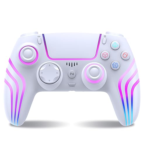 SWCTIM Wireless Controller für PS4,Game Controller Kompatibel mit PS4/Slim/Pro,Gamepad Joystick mit RGB-Licht,6-Achsen Gyro Sensor,Doppelter Vibration,Weiß