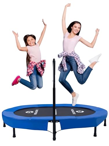 Welmotive Ovales Trampolin 92×142cm klappbar höhenverstellbarer Haltegriff geräuscharm bis 100 kg belastbar 40 Federn Fitness Training Diät Kinder Erwachsene Geschenk Geburtstag Weihnachten Dunkelblau