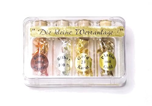Zenzinger 24 Karat Goldfäschchen zur Dekoration echtes 24 Karat Gold, 4-Set Wertanlage (6x3cm) Platin, Gold, Silber, Kuper Set S8