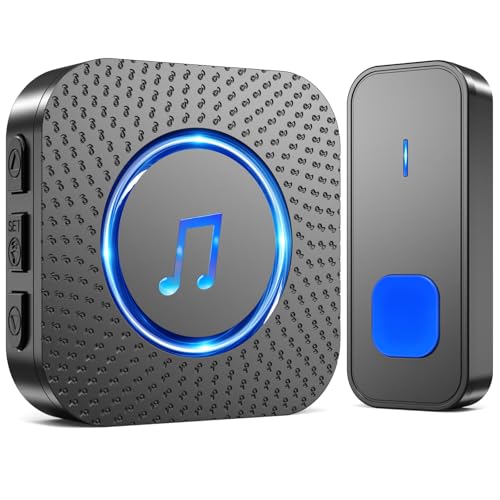 SURFOU Funkklingel, Kabellose Türklingel Funk Set 400m Reichweite Aussen Wasserdicht Haustür mit Plug-in Empfänger mit LED Blinken, 5 Lautstärkestufen, 55 Melodien, Einfach in die Steckdose, Schwarz