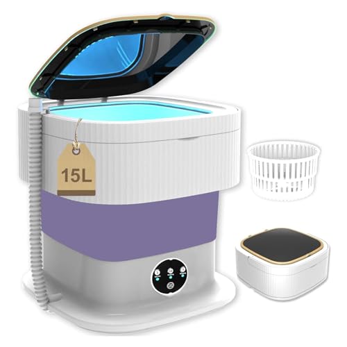 LIROPAU Portable Mini Waschmaschine, 15L Camping Waschmaschine Mini Mit Schleuder, Tiefenreinigung von Unterwäsche, Babykleidung, Socken für Wohnungen, Schlafsäle, Reisen, Tourenwagen