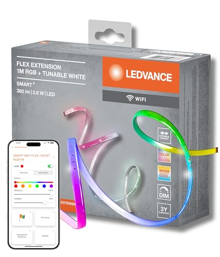 LEDVANCE LED Smartes LED Lichtband mit WiFi Technologie für Innen, Erweiterung um 1 Meter Länge, Lichtfarbe änderbar (2700-6500K), RGB Farben änderbar, Schutzart IP20, SMART+ FLEX MULTICOLOR
