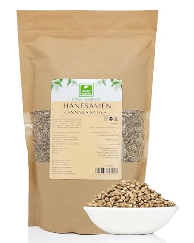 Hanfsamen ungeschält 1 kg von der Grünen Essenz - hochwertige Cannabis Sativa Samen - Hanfsamen mit Schale - roh naturbelassen - proteinhaltig - vegan