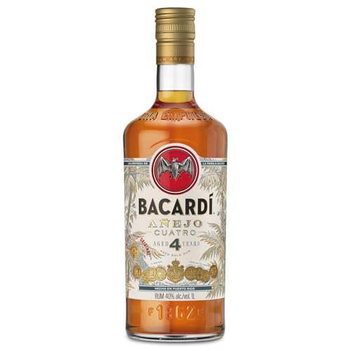 BACARDÍ Añejo 4 Jahre alter Premium Caribbean Rum, 40% Vol., 100 cl/1 l, im Eichenfass gereifter Karibik-Rum, 4 Jahre unter karibischer Sonne gelagert, ideal als Geschenk