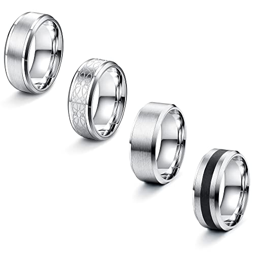 LOLIAS 4 Stück Edelstahl Herren Ringe Silber matt poliert Band Ringe Flaschenöffner Ringe Ehering Verlobungsringe Vintage Ring für Männer Damen 60