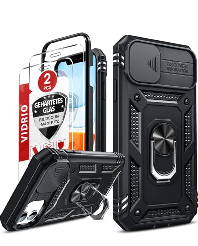 LeYi für iPhone 11 Hülle mit Panzer Schutz Glas 2X [Kameraschutz Schiebe] [mit 360° Ständer] Handyhülle i Phone 11 Case Displayschutz Folie Militärschutz Rüstung Schutzhülle Cover iPhone11- Schwarz
