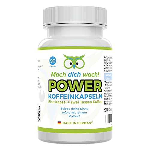 Koffein Kapseln - hochdosiert 200 mg - Produktion in Deutschland - bioaktiv & vegan - ohne Zusatzstoffe & laborgeprüft - kleine Kapseln statt Koffeintabletten - für Konzentration - Mach dich wach!®