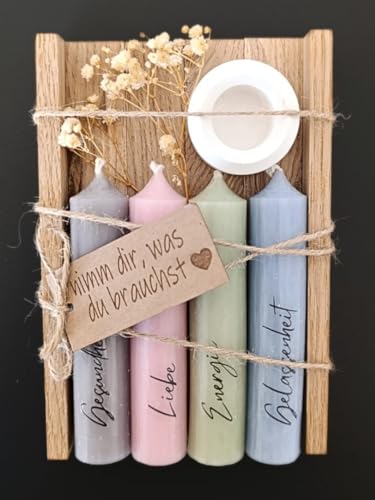 Kerzen Geschenkset | nimm dir, was du brauchst | Kerzenhalter & Trockenblumen – stilvolle Geschenke für Frauen, Freundin, Geschenke für Mama, Lieblingsmensch, Geschenkset Frauen