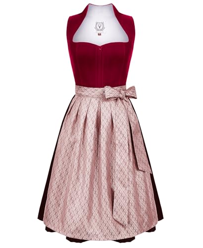 DIRNDLSTERN Damen Midi Rot - Elegantes Trachtenkleid Samt Plissee Schürze Perfekt für Oktoberfest 40