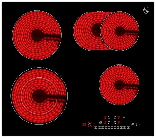 K&H Glaskeramikkochfeld NC-7206 [4 ZONEN] - Herdplatte 4 Kochfelder - Kochfeld 4 Platten Autark - Kochplatten 4er - Starkstrom-Anschluss - Kein Stecker Enthalten - 60 cm 7200 Watt - 9 Leistungsstufen