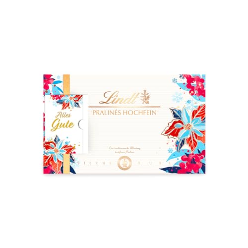 Lindt Schokolade - Hochfein Pralinen im Winterdesign Geschenkpapier | 200g | Pralinés-Schachtel mit 20 Pralinen in 11 köstlichen Sorten mit und ohne Alkohol | Pralinengeschenk | Schokoladengeschenk