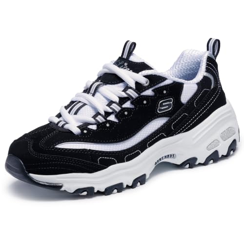 Skechers Damen D'Lites Biggest Fan Trainers, Black Trubuck/White Mesh/ Silver Trim, 37 EU