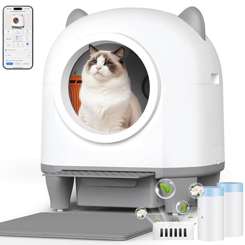 TRIUMPHKEYK katzenklo Selbstreinigend, Automatische Katzentoilette 90L Große Fassungsvermögen mit APP, Geschlossen mit 3-Fach Geruchskontrolle & 9-Fach Schutz für KatzenFür mehrere Katzen