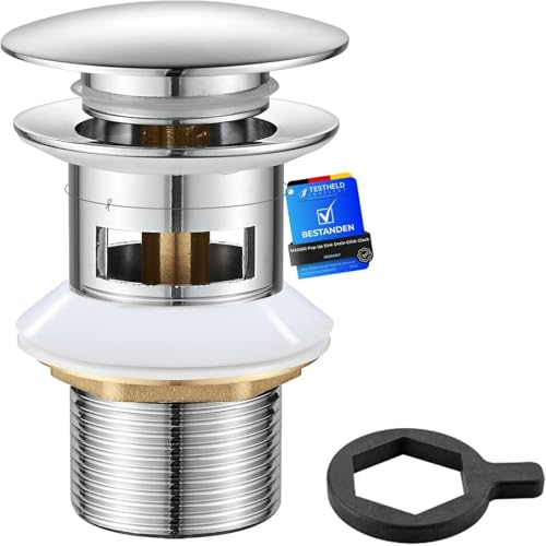 Ibergrif Messing Ablaufgarnitur Waschbecken mit Überlauf – Universal 41–50 mm Pop-up Abflussstopfen mit Chromadapter, Wasserdicht, Anti-Verstopfung, Modell M20502
