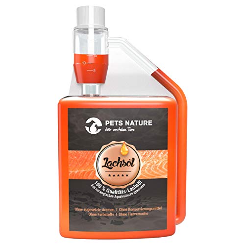 Pets Nature Lachsöl für Hunde und Katzen - 250 ml reines Premium Fischöl mit Omega 3 und 6 für Ihren Hund, Katze und Pferd